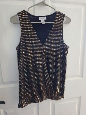 Black With Gold Sequin V-Neck Camisole